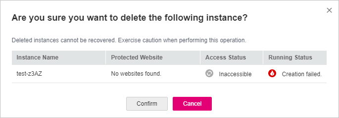 **Figure 2** Deleting an instance
