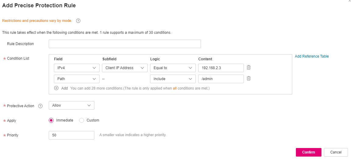 **Figure 9** Allowing specific IP addresses to access specified URLs