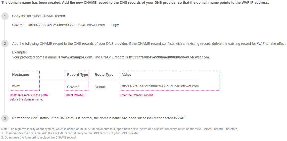 **Figure 2** Connecting a domain name (CNAME record)