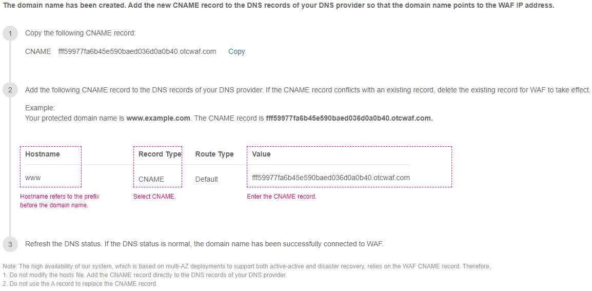 **Figure 7** Connecting a domain name (CNAME record)