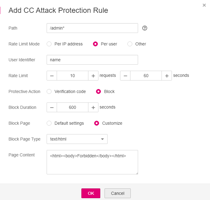 **Figure 5** Adding a CC attack protection rule